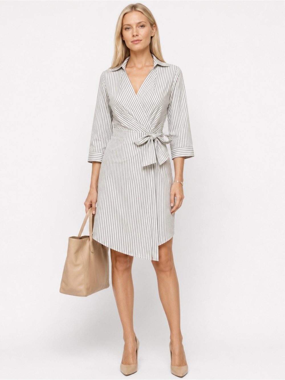 Bailey 44 Amaya Pinstripe Wrap Shirt Dress Small Belted Work Chic